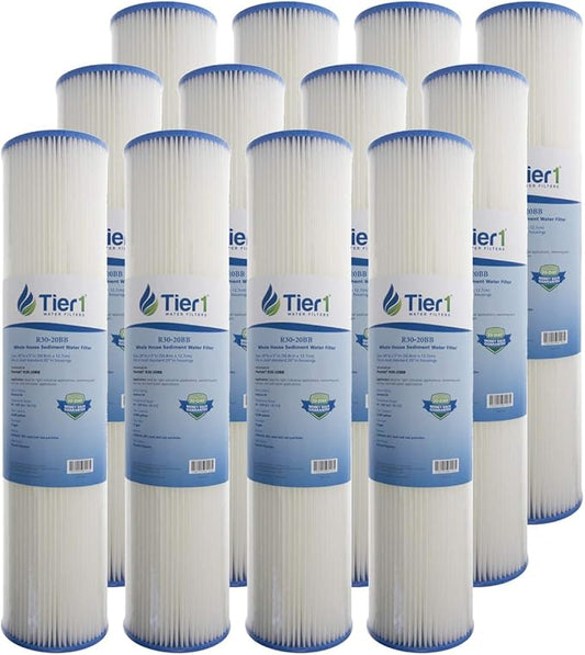 Tier1 30 Micron 20x4.5 Water Filter | Whole House Sediment Water Filter | Pleated Polyester Cartridge | Replacement for Pentek R30-20BB, 155430-43, SPC-45-2030 | High-Flow 4.5 x 20 Water Filter (12pk)