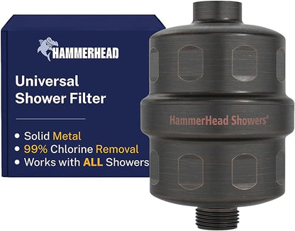 HammerHead Showers® Solid Metal Shower Head Filter – KDF 55 Shower Filter, High Pressure Universal Shower Filters to Remove Toxic Chemicals – Removes Chlorine and Heavy Metals – Oil Rubbed Bronze