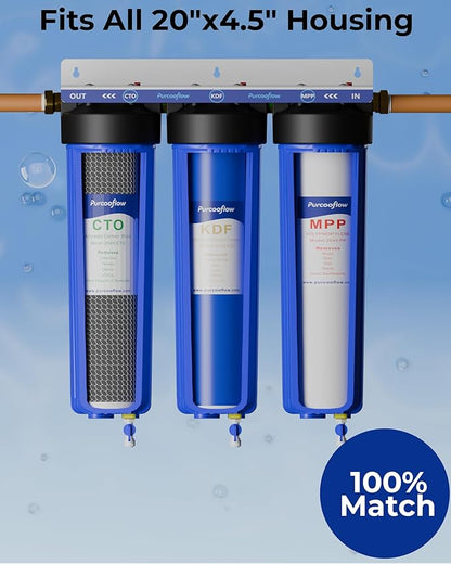 20" x 4.5" Heavy Metals Reduction Whole House Water Filter Replacement Set, 3-Stage Heavy Duty System with PP Sediment, Advanced KDF & Standard CTO Carbon Block, Fits All 20" Housings