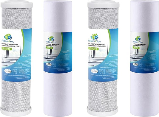 CFS Reverse Osmosis Filter Replacement Kit, Sediment & Carbon, 2 Sets | 4 cartridges - 2 sediment + 2 carbon block; two full change-outs for under sink RO systems; fits 10 x 2.5 in housings