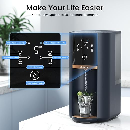 Leysern Reverse Osmosis Water Filter Countertop, No Installation Required, 5-Stage RO Filtration with UV and Remineralization, Water Purifier with TDS Monitor, 360° Swivel Base, NSF/ANSI 372 Certified