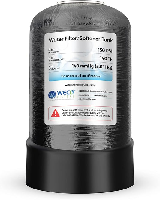 WECO Mineral Tank for Water Softener/Filter - Polyethylene Inner Shell Pressure Vessel with 2.5" Top Opening - 150 PSI Max Pressure - 120 °F Max Temperature - 10x17, BLACK