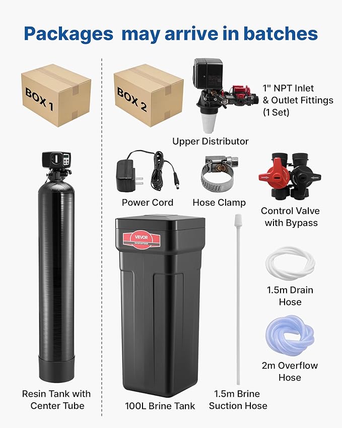 VEVOR Water Softener, 64,000 Grains Whole House Water Softener System, with Automatic Digital Control Head, Bypass Valve, Reduce Hardness and Minerals, Improve Water Quality, for 5-6 Bathrooms