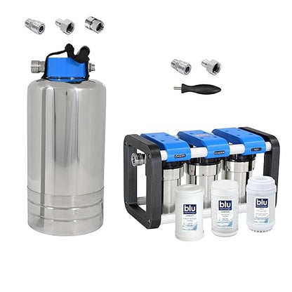 GoBluTech R3 Water Filtration Unit + Water Softener (Bundle) - 3 Stage Premium Filtration System, for RVs, Vans, and Boats - US Veteran Owned