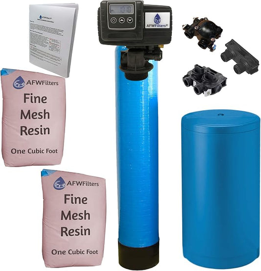 AFWFilters 2 cubic Foot (64k) Whole Home Iron Pro Water Softener with Fine Mesh Resin, 3/4" Plastic MNPT Connection, and Blue Tanks