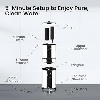 3.25 G Gravity Water Filter | NSF/ANSI 42 & 372 Certified | Gravity-Fed Countertop Stainless Steel Water Filter System | AISI 304 | 2 Carbon Filters & Steel Spigot | No Electricity Required | Portable