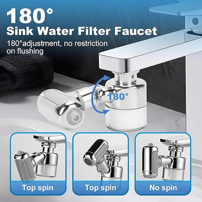 Sink Water Filter Faucet, 360 ° Rotating Kitchen Faucet Water Purifier, Bathroom Faucet Filter Removes Chlorine Fluoride Heavy Metals Hard Water for Home, Kitchen & Bathroom
