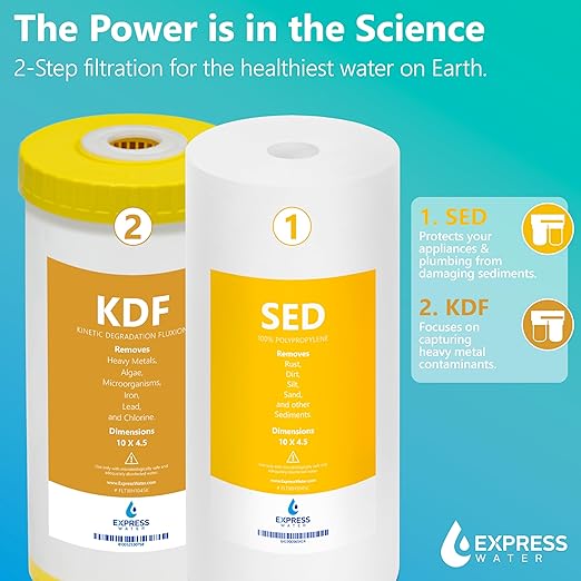 Express Water - Whole House Water Filter System - 2-Stage Water Filtration System - Sediment & KDF Filters - Reduce Heavy Metals - Clean Drinking Water - Includes Easy Release, and 1” Inch Connections