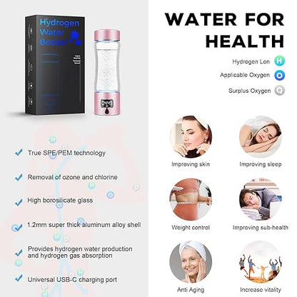 Hydrogen Water Bottle Generator with SPE/PEM Technology, 5000PPB,Portable Rechargeable Hydrogen Water Ionizer Machine for Home,Office, Gym,Travel -Gift for Holidays