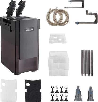 VEVOR 264GPH Canister Filter, 2-Stage External Aquarium Filter with Powerful Pump, Quite Water Circulation Cleaning Machine with Media for Fish Tanks and Aquariums Up to 75 Gallons, for Freshwater