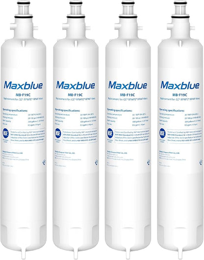 Maxblue Replacement for GE® RPWFE®, RPWF (with CHIP) Refrigerator Water Filter, Compatible with WSG-4, WF277, GFE28GMKES, PFE28KBLTS, GFD28GSLSS, PWE23KSKSS, GYE22HMKES, DFE28JSKSS, 4 Filters