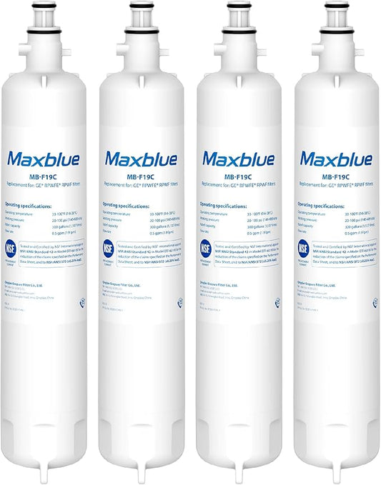 Maxblue Replacement for GE® RPWFE®, RPWF (with CHIP) Refrigerator Water Filter, Compatible with WSG-4, WF277, GFE28GMKES, PFE28KBLTS, GFD28GSLSS, PWE23KSKSS, GYE22HMKES, DFE28JSKSS, 4 Filters