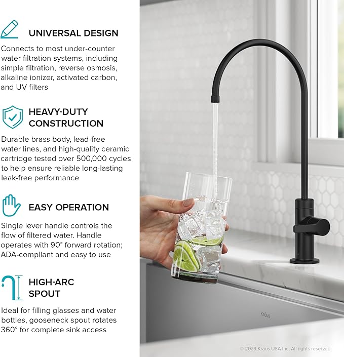 KRAUS Oletto Single Handle Drinking Water Filter Faucet for Reverse Osmosis or Water Filtration System in Matte Black, FF-103MB