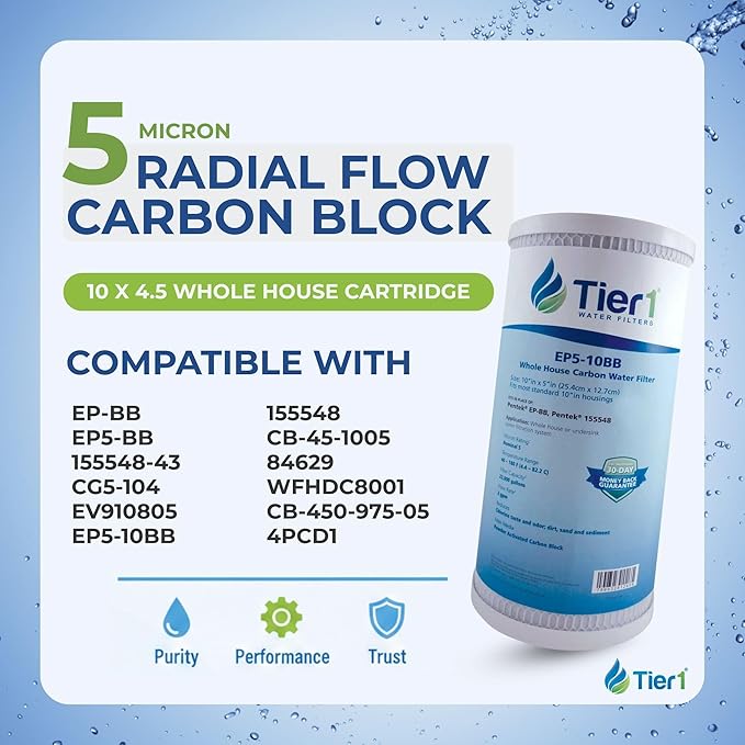 Tier1 5 Micron 10 x 4.5 Water Filter | Whole House Carbon Block Water Filter Replacement Cartridge | Replacement for Pentek EP-BB, EP5-BB, 155548-43, CG5-104, EV910805 | 4.5 x 10 Water Filter