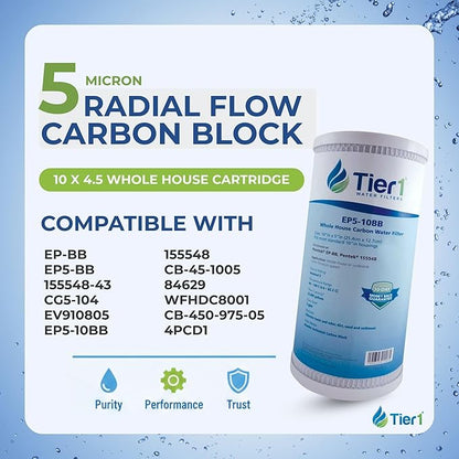 Tier1 5 Micron 10 x 4.5 Water Filter | Whole House Carbon Block Water Filter Replacement Cartridge | Replacement for Pentek EP-BB, EP5-BB, 155548-43, CG5-104, EV910805 | 4.5 x 10 Water Filter