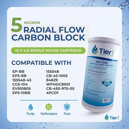 Tier1 5 Micron 10 x 4.5 Water Filter | Whole House Carbon Block Filter Replacement Cartridge | Replacement for Pentek EP-BB, EP5-BB, 155548-43, CG5-104, EV910805 | 4.5 x 10 Water Filter (12-Pack)
