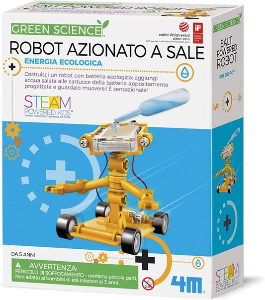 4M Toysmith, Green Science Salt Water Powered Robot Kit, STEAM Powered Kids, Beach Toy, For Boys & Girls 5+