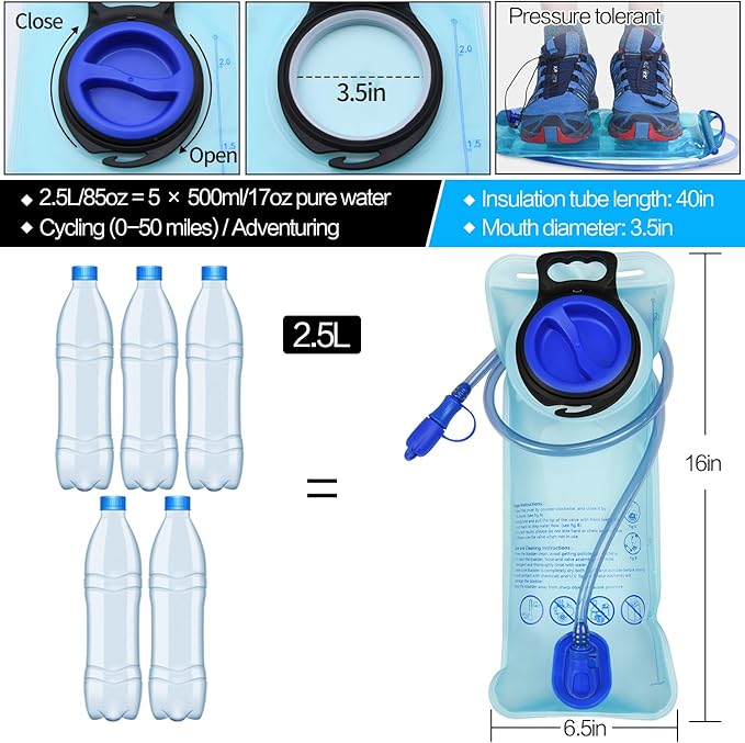 Mdvora 1.5L/2L/2.5L/3L Hydration Bladder, Large Opening Water Storage Bladder Bag, for Cycling Hiking Camping