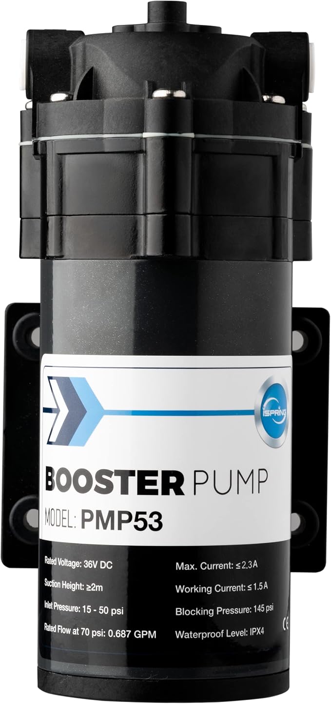 iSpring PMP53 Booster Pump for RCS5T Reverse Osmosis System, Replacement Pump for iSpring RCS5T, Upgraded Version of PMP500 with the Pre-wired Quick-Connection Black