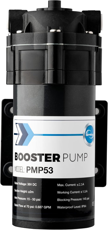 iSpring PMP53 Booster Pump for RCS5T Reverse Osmosis System, Replacement Pump for iSpring RCS5T, Upgraded Version of PMP500 with the Pre-wired Quick-Connection Black