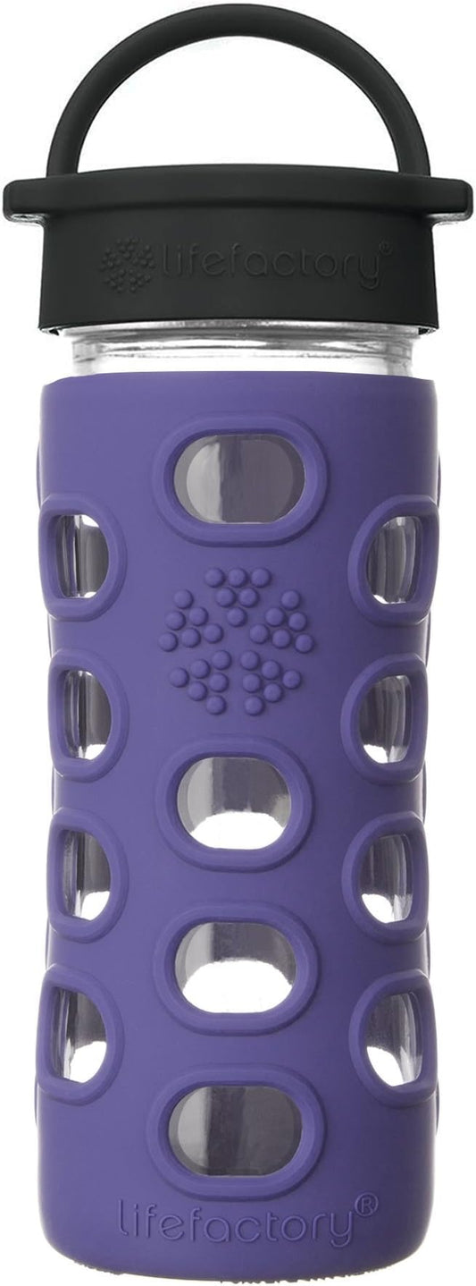 Lifefactory 12-Ounce BPA-Free Glass Water Bottle with Classic Cap and Protective Silicone Sleeve, Iris