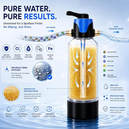 H&G Lifestyles Water Deionizer for Car Washing,with By-Pass Valve | Spotless Water System for Car Wash, Portable Spot-Free Deionization Filter,3/4" GHT Brass Adapter, Quick Connectors