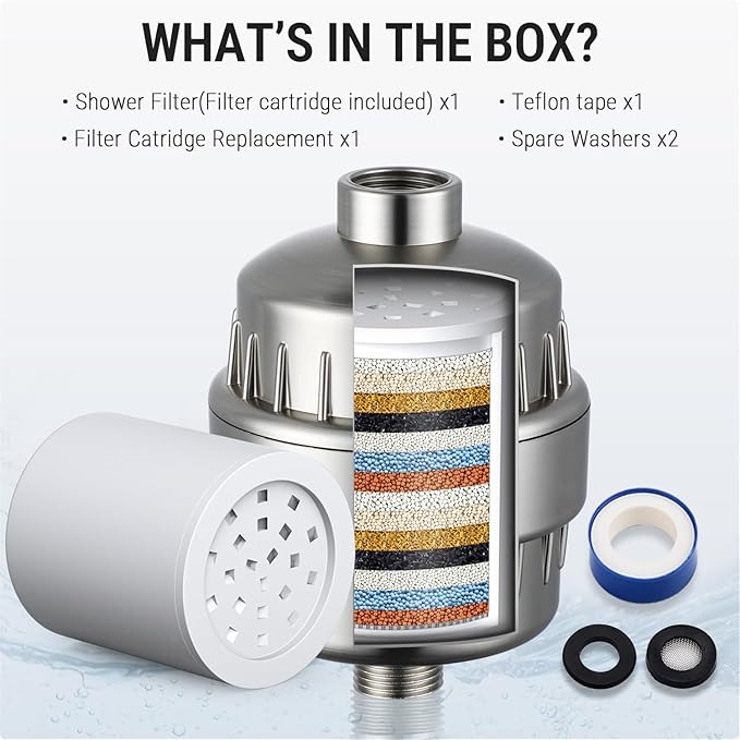 G-Promise 16 Stage Shower Filter For Hard Water, Reduces Chlorine and Fluoride, Improves Dry Skin, Universal With G1/2" Threads Design, Comes With a Replacement Cartridge (Brushed Nickel)