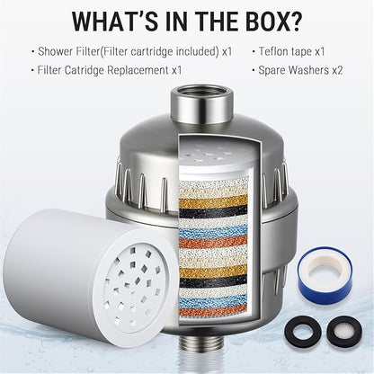 G-Promise 16 Stage Shower Filter For Hard Water, Reduces Chlorine and Fluoride, Improves Dry Skin, Universal With G1/2" Threads Design, Comes With a Replacement Cartridge (Brushed Nickel)