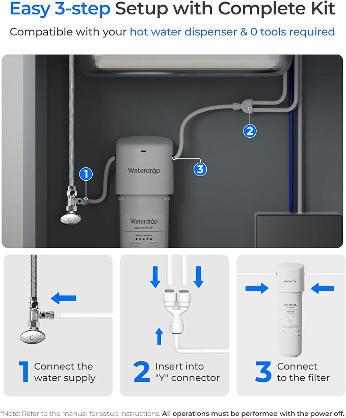 Waterdrop 10UE Under Sink Water Filter for Hot and Cold Water Dispenser | Reduces PFAS, PFOA/PFOS, Lead, Chlorine, Bad Taste & Odor, 11000 Gallons