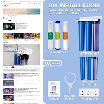 iSpring Heavy Metals Whole House Water Filter System, Reduces Lead, Chloramine, PFAS, Chlorine, Sediments, 3-Stage Whole House Water Filtration System, 3/4" Inlet/Outlet, Model: WCB32C-KS