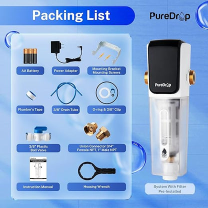 PureDrop PDR-ARB50WSP Spin Down Sediment Water Filter, Auto Flushing Module with Touch-Screen, Reusable Whole House Sediment Filter for Well Water w/Scraper, 50-Micron Prefilter Filtration System