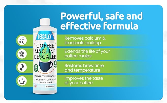 Coffee Maker Descaler - Universal Cleaning Solution for Keurig, Nespresso, Breville, Cuisinart - Removes Limescale & Mineral Buildup - 4 Uses, 16oz - Natural Formula Made in USA