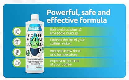 Coffee Maker Descaler - Universal Cleaning Solution for Keurig, Nespresso, Breville, Cuisinart - Removes Limescale & Mineral Buildup - 4 Uses, 16oz - Natural Formula Made in USA
