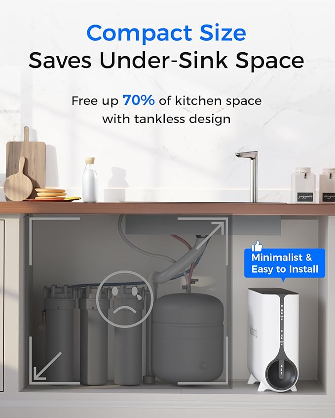 Waterdrop KJ600 Reverse Osmosis System, Instant Hot Water Dispenser, 600 GPD, Reduce PFAS, Tankless, 2:1 Pure to Drain, Under Sink, TDS Reduction, Smart Faucet, Hot and Cold Water Dispenser Faucet