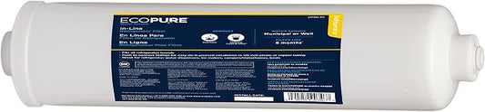 EcoPure EPINL20 In-Line Refrigerator & Icemaker Water Filter – Universal Fit – NSF Certified – Reduces Lead, Chlorine, Cysts & Odor – 6-Month Life – Easy Install with 1/4" Push-Connect