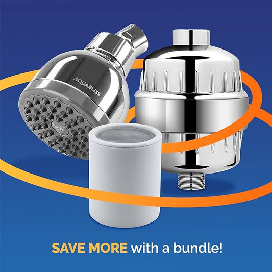AquaBliss SF220 Multi-Stage Shower Filter w/Replaceable Cartridge - TurboSpa 3 Inch High Pressure Shower Head w/Flow Restrictor - AquaBliss SFC220 Replacement Multi-Stage Shower Filter Cartridge