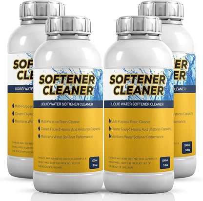 4-Pack Liquid Water Softener Cleaner, Water Softener Cleaner Solution Universal Cleanser for Hardwater Systems, 4 Ounce Bottle