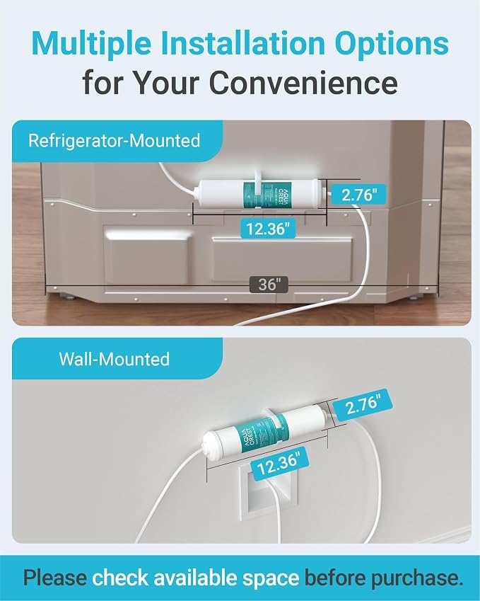 AQUA CREST INL-PLUS 5 Years Inline Water Filter for Ice Maker | High Capacity, 1/4-Inch Direct Connect Fittings, Easy Installation, Reduces Chlorine, Sediment, Bad Taste & Odor