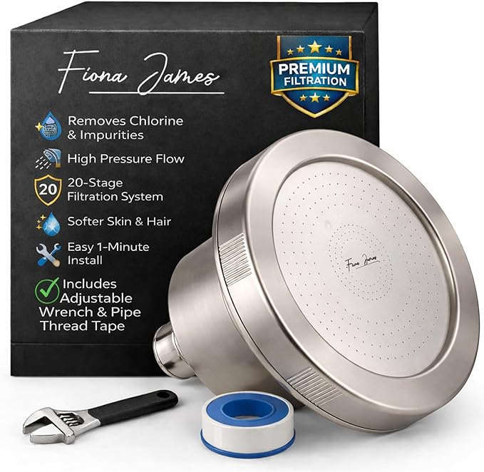 Filtered Shower Head for Hard Water – High Pressure Showerhead with 20-Stage Filter – Removes Chlorine & Heavy Metals – Improves Skin & Hair – Easy Install, Brushed Nickel