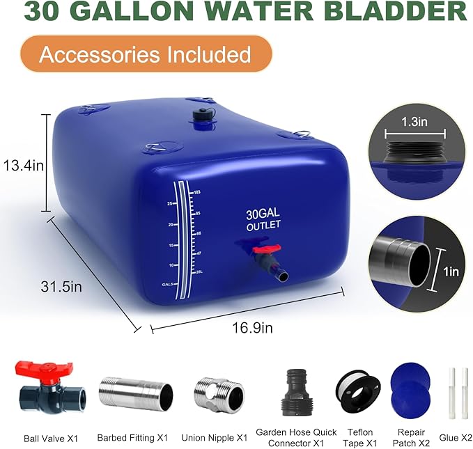 30 Gallon Water Bladder, 1000D PVC Foldable Portable Water Tank, Blue Large Capacity Water Bag Container for Garden, Drought Resistance, Fire Prevention, Emergency Supply