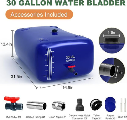 30 Gallon Water Bladder, 1000D PVC Foldable Portable Water Tank, Blue Large Capacity Water Bag Container for Garden, Drought Resistance, Fire Prevention, Emergency Supply