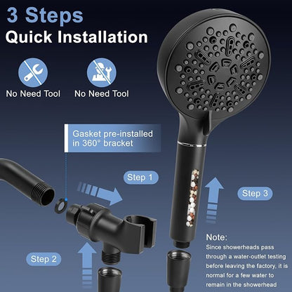 Filtered Shower Head with Handheld, High Pressure 7-Spd Detachable Chrome Showerhead with Stainless Hose, Water Softener Filter Beads for Hard Water - Remove Chlorine, Reduce Dry Itchy Skin