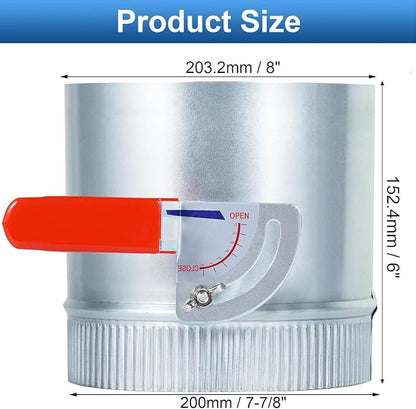 TOP-VIGOR 8 Inch HVAC Duct Manual Volume Backdraft Damper, Galvanized Iron Airflow Control for HVAC, Range Hoods, Fans, Pellet Stove Pipes, Dryer Vents, Adjustable Volume Damper with Sleeve (1 Pc)