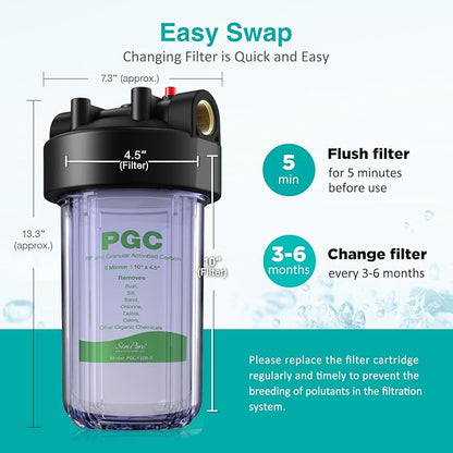 SimPure 5 Micron 10" x 4.5" Sediment and Carbon Whole House Water Filters, PGC Replacement Cartridge for GE FXHTC, GXWH40L, RFC-BB / 155141-43, WRC25HD, WDGD-5005, W10-PR, W15-PR, 4 Pack