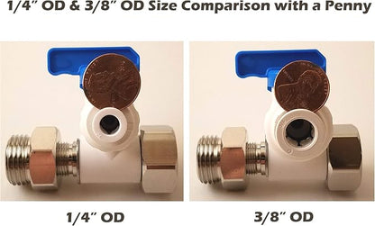 TOTOMO 1/4"OD Push Fit Angle Stop Adapter Valve - Fits both 3/8" & 1/2" Under Sink Cold Water Supply Diverter for RO Water Purifier System, Coffe Brewer, Ice Maker