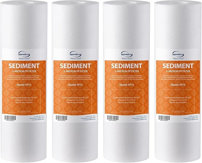 iSpring FP15X4-N, NSF Certified, 5 Micron 10"x2.5" Multi-layer Sediment Water Filter Cartridges, 4-Pack