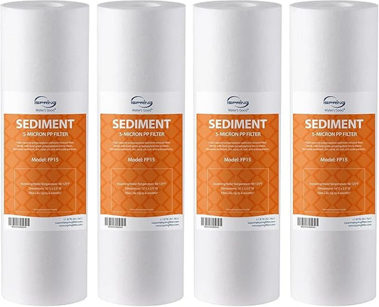 iSpring FP15X4-N, NSF Certified, 5 Micron 10"x2.5" Multi-layer Sediment Water Filter Cartridges, 4-Pack
