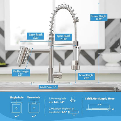 AIMADI Kitchen Faucet with Water Filter and Pull Down Sprayer, Brushed Nickel Stainless Steel Single Handle Kitchen Sink Faucet for Drinking Water, Farmhouse, RV, Utility or Laundry Sink