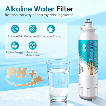 ICEPURE Alkaline ADQ73613401 Refrigerator Water Filter and Air Filter Replacement for LG LT800P, LT800PC, ADQ75795104, ADQ736134, ADQ73613402 Kenmore 9490 LSXS26326S LSXS26366S, Enhances PH, 2Combo