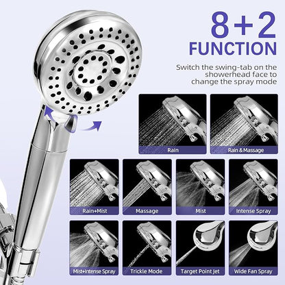 HH901 Handheld Filtered Shower Head, High Pressure, 10 Spray Mode, Water Softener Filter Beads for Hard Water, Remove Chlorine, Reduces Dry Itchy Skin